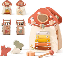 Wooden Multifunction Activity Cube Mushroom Shape 5-in-1