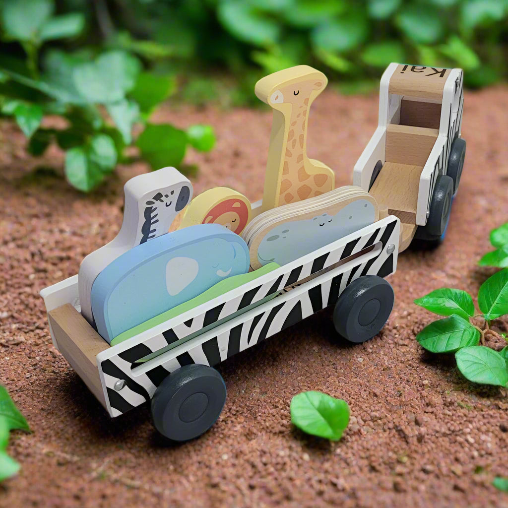 Personalised Wooden Safari Truck with Animals – CoolGuPPy