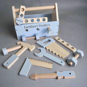 Personalised Wooden Toolbox - Baby Blue