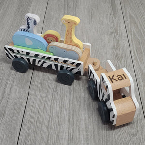 Personalised Wooden Safari Truck with Animals