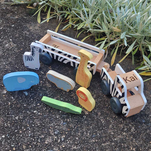 Personalised Wooden Safari Truck with Animals