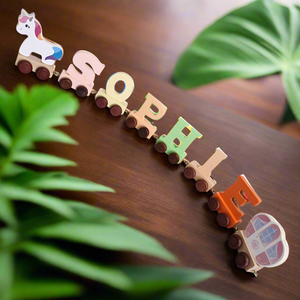 Unicorn Personalised Wooden Name Train
