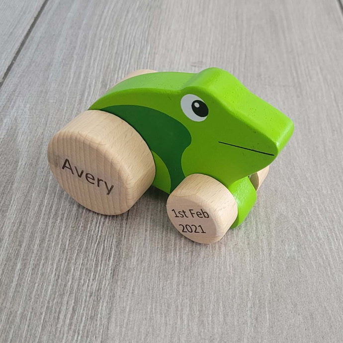 Personalised Wooden Frog Car