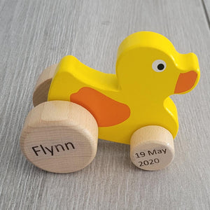 Personalised Wooden Yellow Duck Car