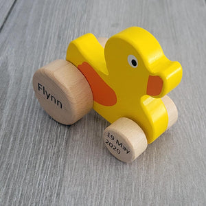 Personalised Wooden Yellow Duck Car
