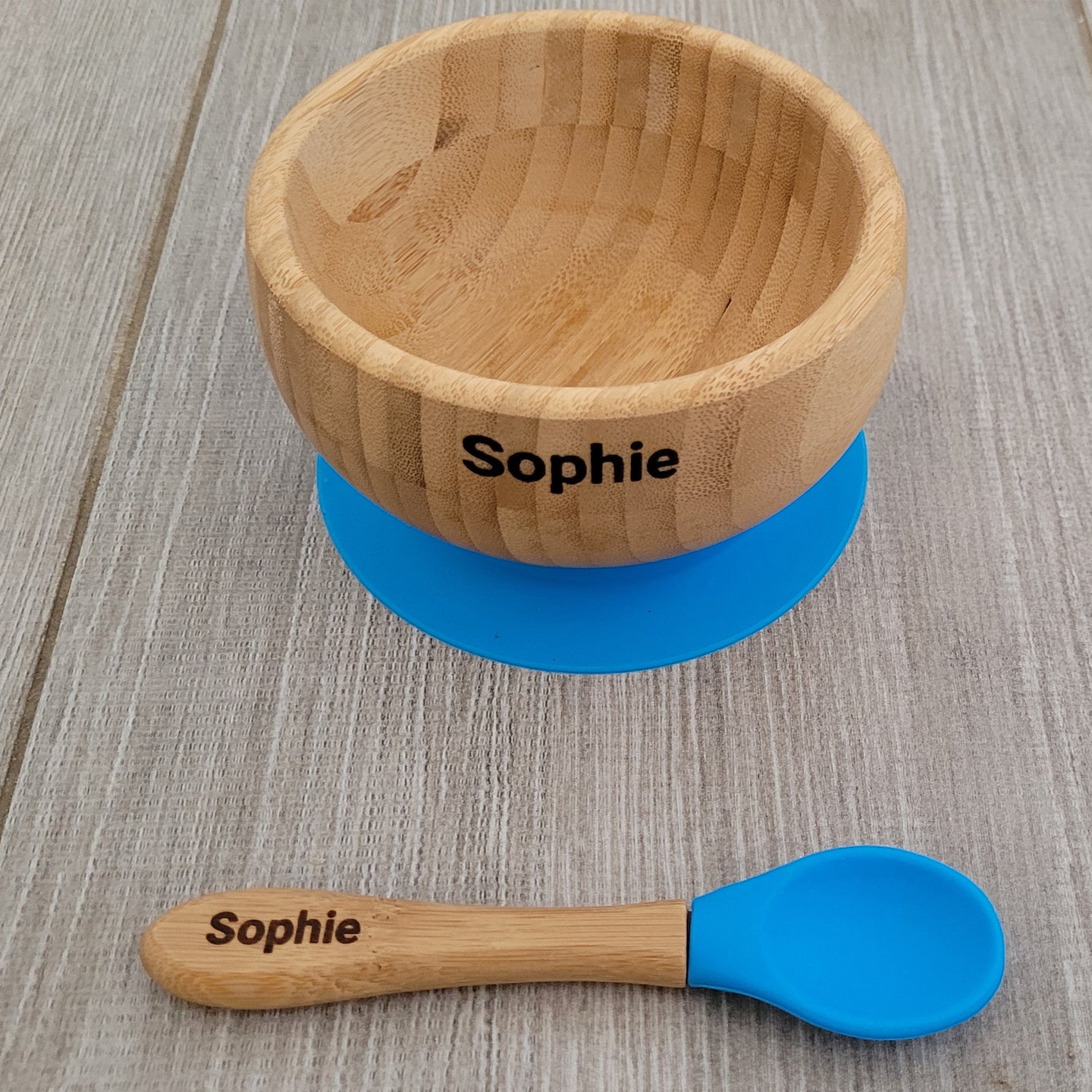 Personalised Bamboo Bowl and Spoon - BLUE