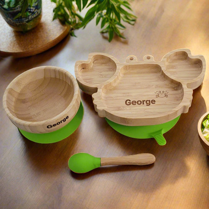 Personalised Crab Bamboo Dinnerware set - LIME