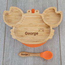 Personalised Crab Bamboo Plate & Spoon - ORANGE