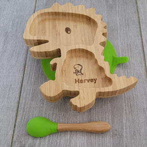 Personalised Dinosaur Bamboo Dinnerware set - LIME