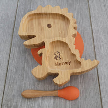 Personalised Dinosaur Bamboo Plate & Spoon - ORANGE