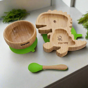 Personalised Dinosaur Bamboo Dinnerware set - LIME