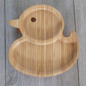 Personalised Duck Bamboo Plate & Spoon - BLUE