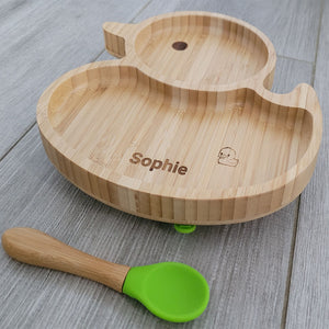 Personalised Duck Bamboo Dinnerware set - LIME