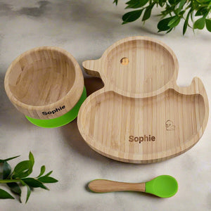 Personalised Duck Bamboo Dinnerware set - LIME