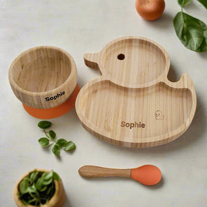 Personalised Duck Bamboo Dinnerware set - ORANGE