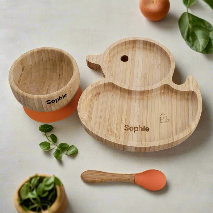 Personalised Duck Bamboo Dinnerware set - ORANGE