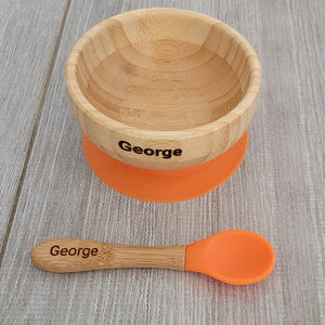 Personalised Bamboo Bowl and Spoon - ORANGE