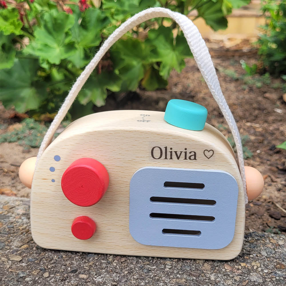 Personalised Wooden Radio Maroon - Music Box